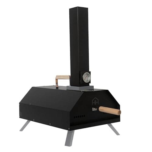 Image of Haven Wood Fired Pizza BBQ Oven - Stainless Steel, Rustproof, Outdoor with 11" Pizza Stone, Paddle & Rain Cover - Black