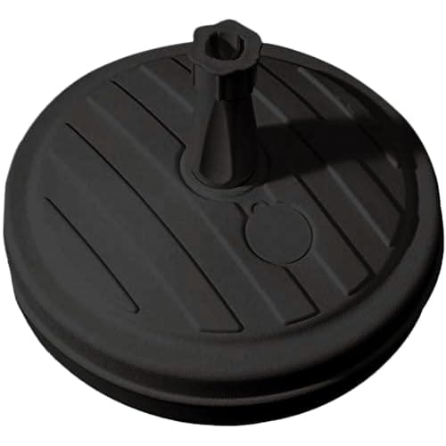 Image of GEEZY Black Parasol Base Stand 13L – Round, Fill with Water or Sand, Compact & Portable, Stores Pole Holder Underneath, Fits 18–32mm Poles – Garden Umbrella Base for Patio, Beach, Park, Terrace