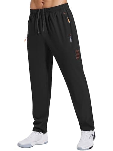Image of Gaiatiger Tracksuit Bottoms Men Quick Drying Jogging Bottoms Men's Casual Trousers Gym Workout Sweatpants with Zipper Pockets-C3039-Black-L