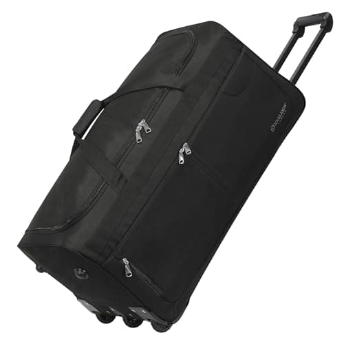 Image of Rocklands® Lightweight Luggage Rolling Holdall Suitcase Wheeled Duffle Bag Cargo Travel Bag RL501 (Black/Black, Medium - 28" (H74 x L37 x W36 cm))