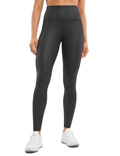 Image of CRZ YOGA Butterluxe Women's 28'' Matte Faux Leather Leggings - High Waisted Stretch Leather Trousers Pleather Tights Black Foil Pattern 10