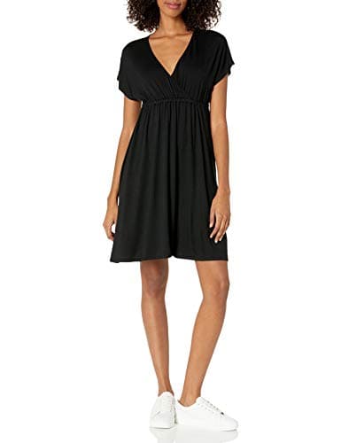 Image of Amazon Essentials Women's Casual Surplice Dress for Beach and Wedding Guest Wear (Available in Plus Size), Black, XS