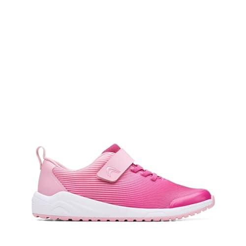 Image of Clarks Aeon Pace Older Textile Trainers in Wide Fit Size 2.5 Pink