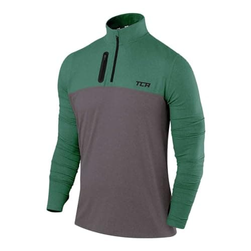 Image of TCA Fusion Long Sleeve Running Top Men - Training Tops for Men - Golf Top Golf Clothing - 1/4 Zip Tops Mens - for Gym Hiking - Castlerock Grey/Cadmium Green, XXL
