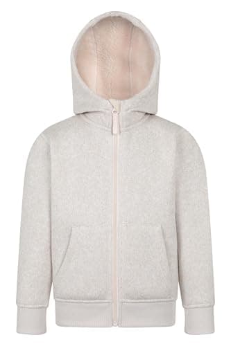 Image of Mountain Warehouse Nevis Kids Hoodie - Full Zip Winter Top, Warm Hood, Ribbed Cuffs & Hem, 2 Front Pockets - Suitable For Boys & Girls Light Beige Kids Size 7-8 Years