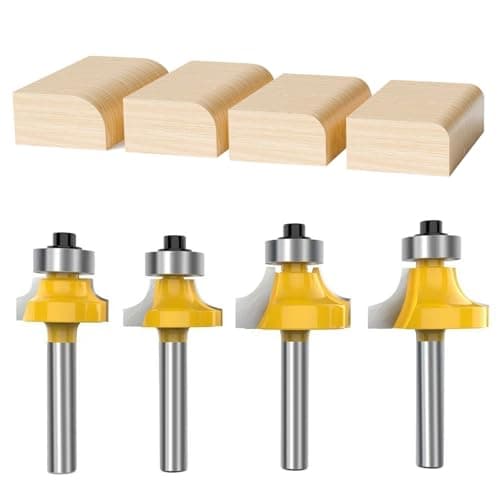 Image of 4Pcs Roundover Router Bit Set,1/4 Shank Router bits,1/4 Inch Shank Round Over Edging Router Bit Set Corner Rounding Edge Forming Cutter - Radius 1/8", 1/4", 3/8", 1/2"