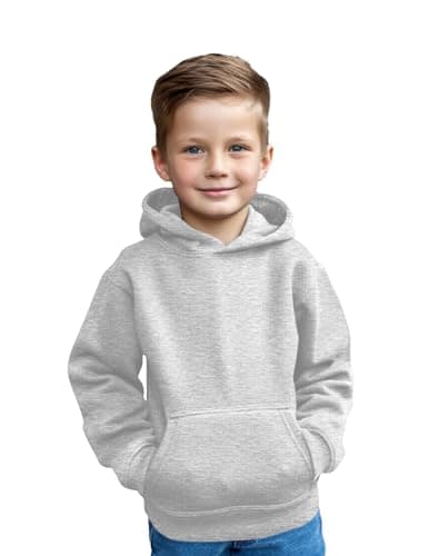Image of Aykiz Kids Boys Girls Plain Pullover Hoodie, Sweatshirt, Fleece Hooded Jumper, PE School Jumper, Warm Coats Long Sleeve Top New Casual Fashion For Childrens Unisex Age 3-13 Years Heather Grey