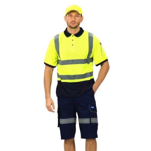 Image of AYKRM Yellow Navy Hi Vis Viz Visibility Safety Work Polo Shirt hi vis Polo Shirt (XS-8XL)
