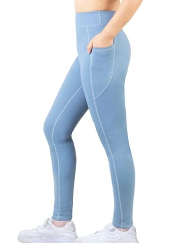 Image of Monbessi Girls Sports Leggings with Pockets High Waisted Kids Workout Leggings Yoga Dance Gym Pants 5-12 Years(140, Blue)