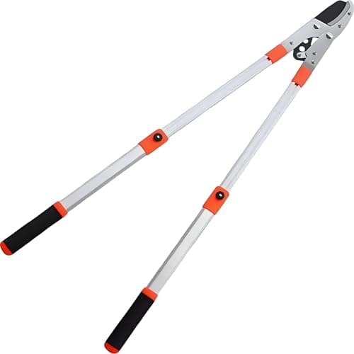 Image of NTEK Telescopic Ratchet Anvil Loppers—HeavyDuty Extendable Garden Loppers with Sharp C50 Blade—Tree Branch Cutter & Pruner—Lightweight Telescopic Handles with Labor-Saving Ratchet Mechanism (RED)
