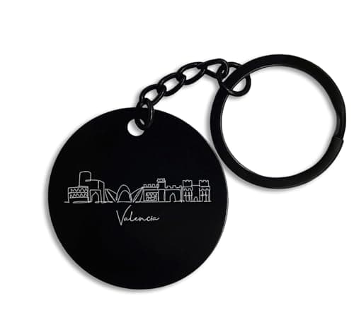 Image of ENTROPIJA Valencia City Skyline, Round Keyring & Keychain, Pin, Tag, Black Steel