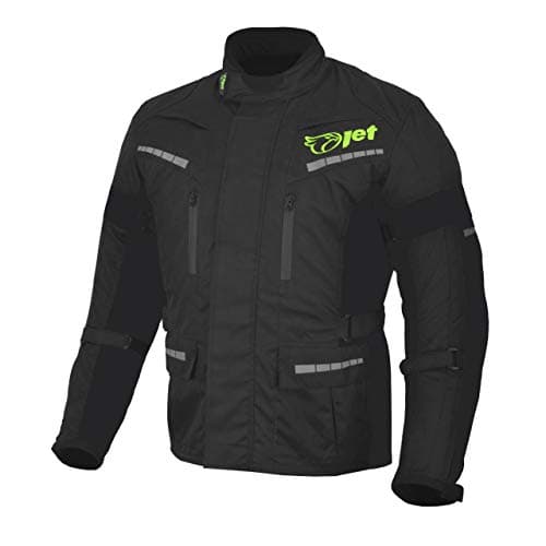 Image of Jet Black Fluro Textile Motorcycle Motorbike Jacket Waterproof CE Armoured (Full Black, 3XL)
