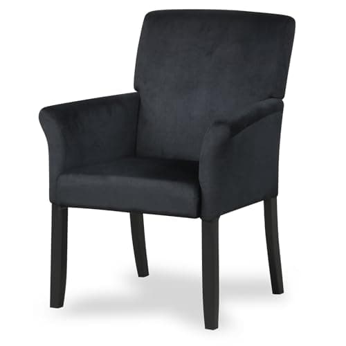 Image of RELAX4LIFE Linen Fabric/Velvet Armchair, Upholstered Accent Chair Single Sofa Lounge Armchair, Solid Rubber Wood Legs Comfy Occasional Leisure Reading Chair for Living Room (Velvet, Black)