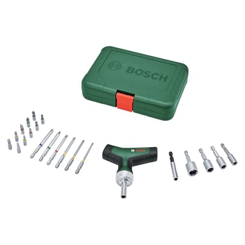 Image of Bosch Bit Ratchet Screwdriver T-Handle Set 22-Piece (Max Torque 46 Nm; 36-Tooth Gear; Magnetic Bit Holder; Ergonomic T-Handle Softgrip; 16 Bits S2-Steel; 4 Nutsetters; Case)