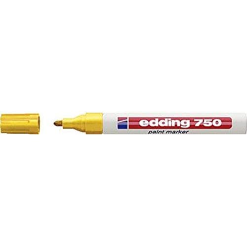 Image of edding 750 Paint Marker - Yellow - 1 Pen - Round Tip 2-4 mm - Paint Marker for Marking and Labelling Metal, Glass, Rocks or Plastic - Heat-Resistant, Permanent, Smudge-Proof and Waterproof