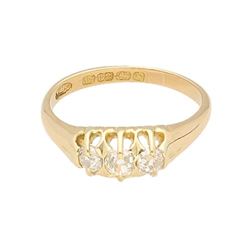 Image of Women's 18Carat Yellow Gold 0.66ct Old/Rose Cut Diamond Three-Stone (Size L 1/2) | Luxury Ladies Ring