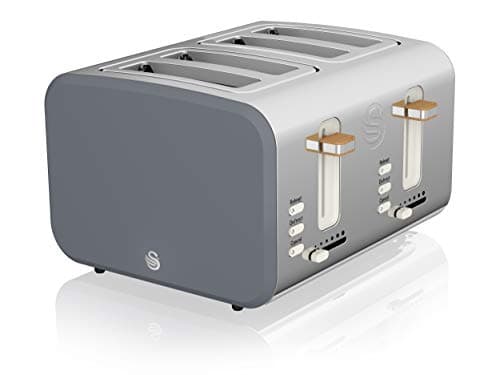 Image of Swan ST14620GRYN Nordic 4 Slice Toaster with 6 Browning Levels, Defrost/Reheat/Cancel, Removable Crumb Trays, Cord Storage, 1500W, Grey