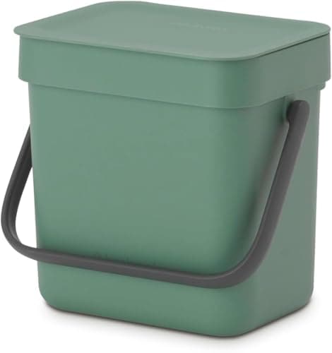Image of Brabantia Sort & Go Food Waste Bin 3L (Fir Green), Space-Efficient Plastic Recycle Bin with Handle, Removable and Stay-Open Lid, Easy to Clean Kitchen Compost Caddy without Nooks and Rims