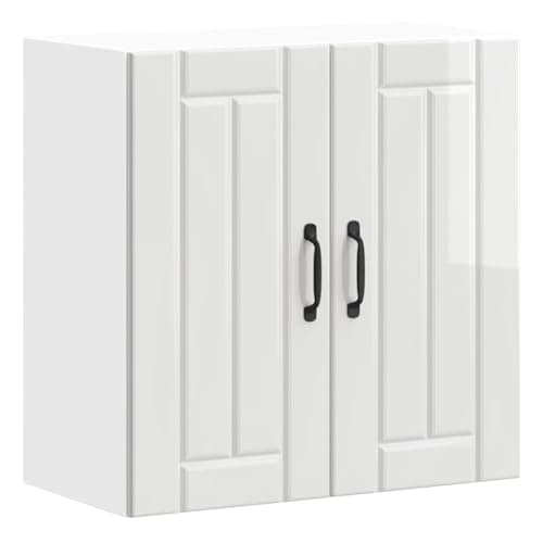 Image of vidaXL Lucca Kitchen Wall Cabinet - High Gloss White Engineered Wood - Modern Space-Saving Cupboard with Glass Door - 60x31x60 cm - Ample Storage and Easy Maintenance