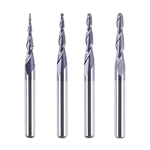 Image of SpeTool 4Pcs Spiral Ball Nose CNC Router Bit Set, TiAlN Coated Solid Carbide End Mill for 3D Engraving & Woodworking, 1/8" Shank, 0.25mm to 1.0mm Fine Tips