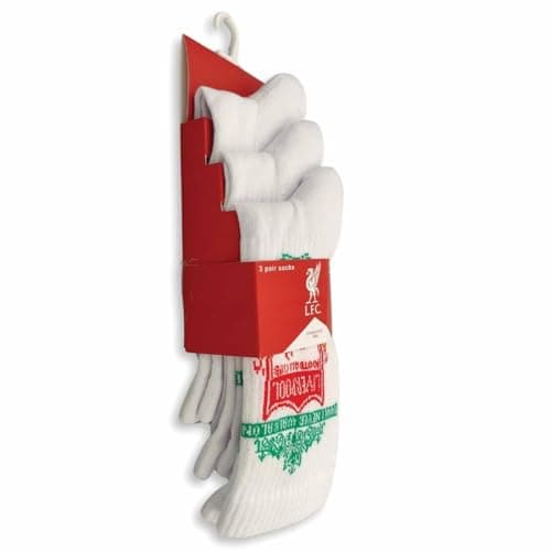 Image of Liverpool FC Sports Socks, White and Red, UK Size 8-11, 3-Pack, 75% Cotton