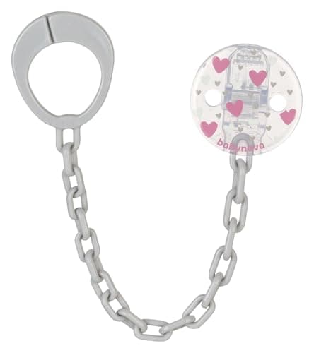 Image of babynova Dummy Chain with Clip and Adapter Ring - Soother Holder for Baby - Fits Any Soother - Stroller Acessory - Newborn Essentials - BPA-Free - Pink Hearts