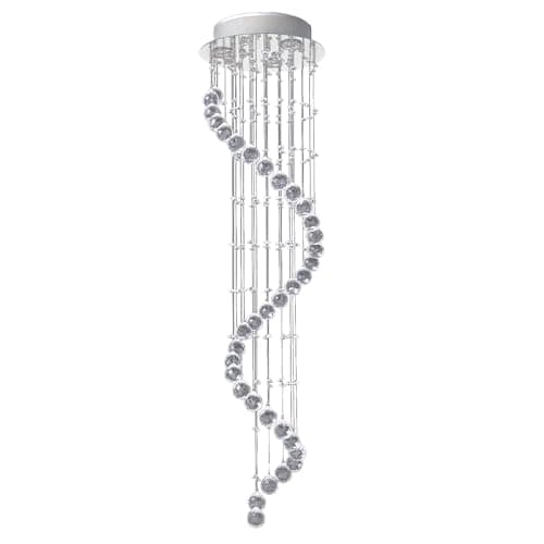 Image of HOMCOM Modern Crystal Chandelier Ceiling Light Pendant Lamp Chrome Finish Glass Droplets New, for Living Room, Bedroom, Hallway, Ф30 x 120cm
