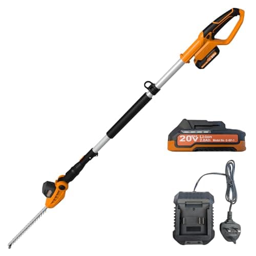 Image of Cordless Pole Garden Trimmer - Cordless Hedge Trimmer Long Reach up to 2.6m - Heavy Duty 16mm Teeth - 420mm Blade - Lightweight Hedge Trimmer - Includes 20v Battery & Charger - Gardening tools
