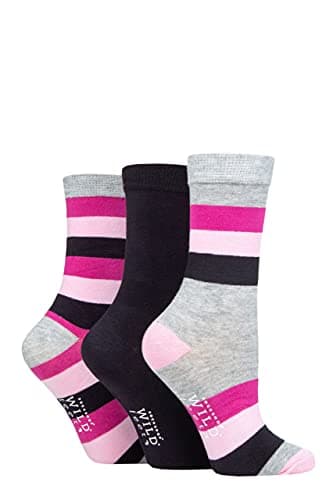Image of SockShop Wildfeet Ladies Bamboo Socks Gift Box Pack of 3 Wide Stripe 4-8
