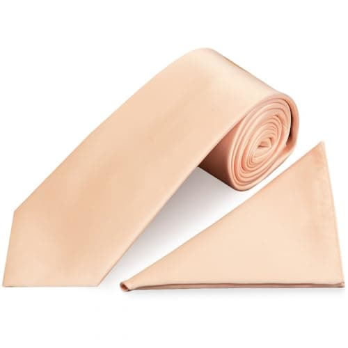 Image of TIES R US Plain Light Peach Satin Classic Men's Tie and Pocket Square Set