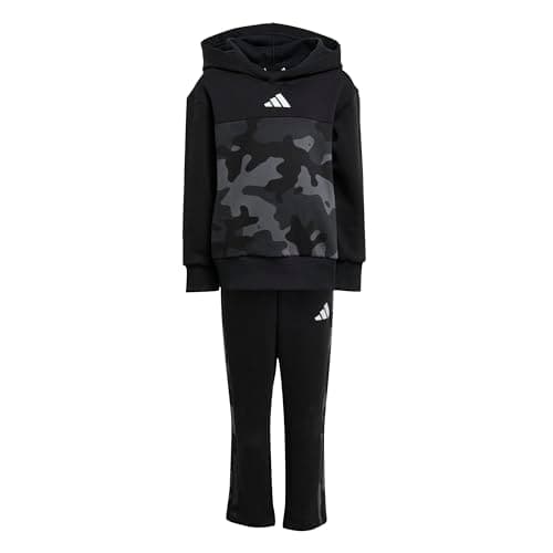 Image of adidas Unisex Kids Seasonal Essentials Little Kids Camo Fleece Jogger Set, black/white, 3-4 Years