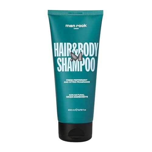 Image of Men Rock Hair and Body Shampoo, All-in-One Shower Wash, Gently Removes Impurities for Soft Hydrated Skin, Fast-Absorbing Formula, Fresh Peppermint and Citric Scent 200 ml