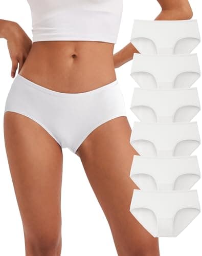 Image of INNERSY White Knickers for Women Cotton Underwear Ladies Hipster Panties Comfy Briefs 6 Pack (10, 6 Basic White)