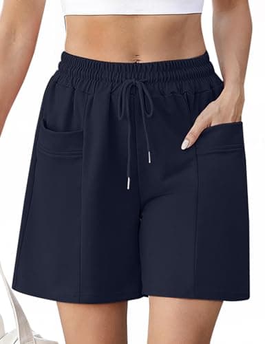 Image of Marvmys Women's Running Shorts Casual Lounge High Waist Athletic Trousers Yoga Gym Shorts Tracksuit Bottoms Sweat Pant Navy Blue L