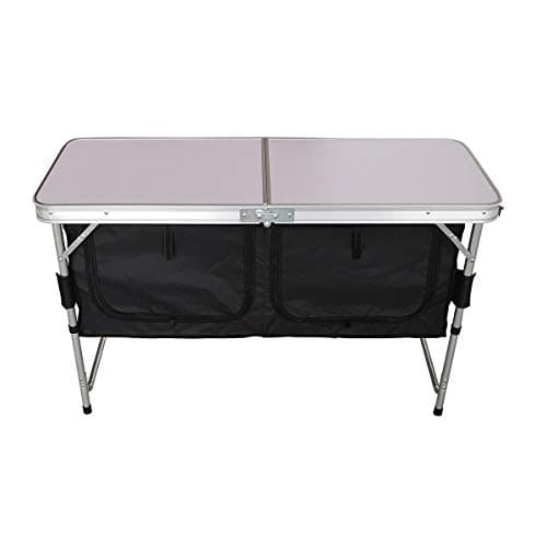 Image of CHARLES BENTLEY Odyssey, Camping Storage Table, Portable, Low Side Shelf, Lightweight, Aluminium, Organiser Cupboards, Adjustable Legs, Foldable, Zip Up Storage Compartments, For BBQ (47x120x68cm)