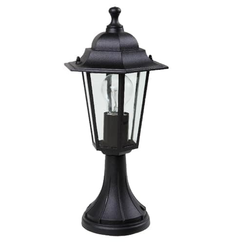 Image of Britalia Outdoor Vintage Lantern Pedestal Post Light, 38.5cm, Black, Aluminium with Clear Glass, IP44