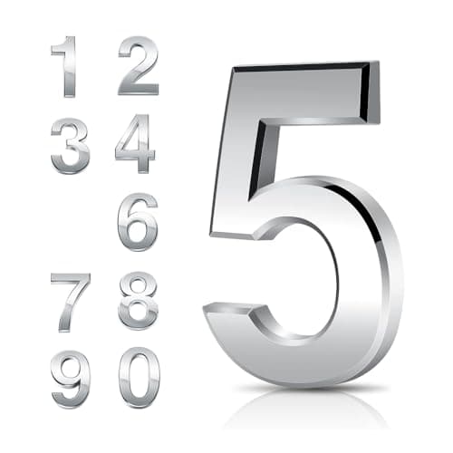 Image of Door Numbers 0-9, 3 Inches 3D House Number Chrome Adhesive 7.6cm Self Stick Waterproof Plaques Chrome Electroplated Nameplate Stickers for House Wall Mailbox Hotel Rooms Address Gate Numerals (5)
