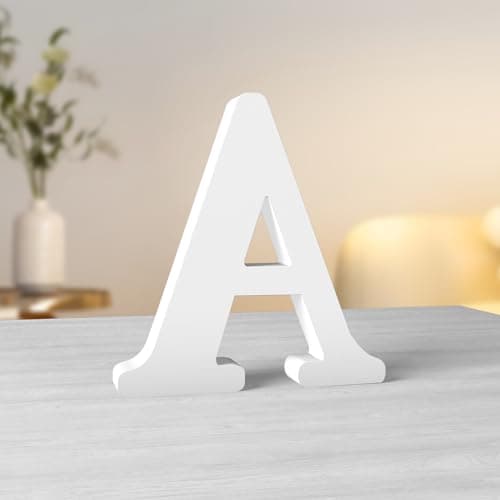 Image of Aruatu 6 Inch White Wood Letters Unfinished Wood Letter for Wall Decor Decorative Standing Letters Slices Sign Board Decoration for Craft Home Party Projects (A)