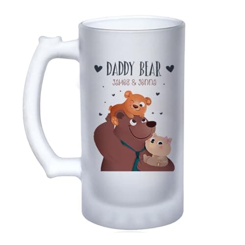 Image of Getagift Personalised Daddy Bear Themed for Father's Day, Gifts for dads, 16oz Frosted, Tankard, Stein, Pint Beer Glass/Mug.