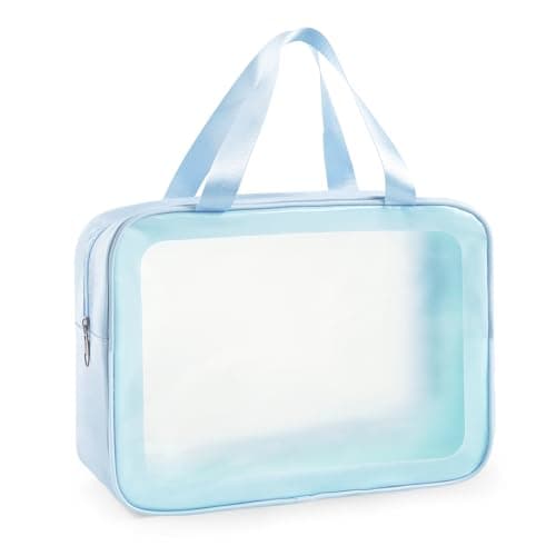 Image of Clear Toiletry Bag Waterproof Travel Makeup Cosmetic Bag Large Capacity PVC Wash Bags with Handles for Women Men Holiday Blue