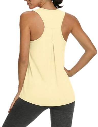 Image of Gyabnw Breathable Gym Vest Women UK Racerback Sleeveless Sports Tank for Workout Yoga Running Training Light Yellow
