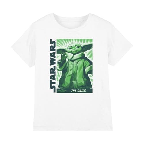Image of Cotton Soul Star Wars Mandalorian Green Grogu Kids T Shirt, White, 9-10 Years