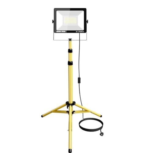 Image of PICAA Tripod Stand LED Work Light, Single Head 100W Floodlight, for Job Site Lighting, 10V 240V Flexible Portable Outdoor Indoor worklight for Workshop, Garage, Construction, Basement, IP65 6000K