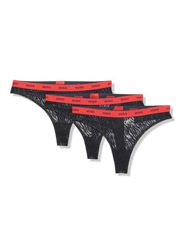 Image of HUGO Women's 3-Pack Repeat Logo Lace Thongs, Black Currant, M