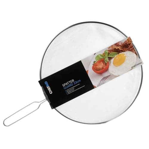 Image of Chef Aid Large Splatter Guard for Frying Pan, 33cm Diameter with Fine mesh Screen for catching Oil and Food Splashes When Cooking, Food Grade Stainless Steel with Handle