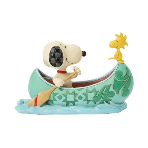 Image of Enesco Peanuts by Jim Shore Snoopy and Woodstock Paddling in Canoe Figurine, 4.09 Inch, Multicolor