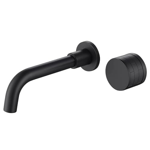 Image of Matte Black Basin Mixer Taps Wall Mounted Bathroom Tap, Knob Handle Swivel Spout Brass Concealed Sink Faucet