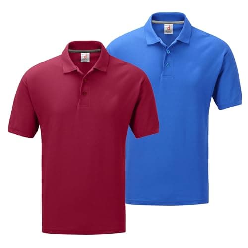 Image of DELLMOOR Men’s Solid Polo Shirts Pack of 2, Lightweight 100% Cotton Short Sleeve Activewear Plain Polo Shirt for Men Adult, Sizes M - 5XL (UK, Alpha, XXL, Regular, Regular, Burgundy, Royal Blue)