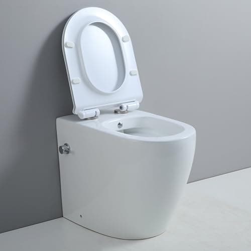 Image of Comfort Height Back to Wall Toilet with Bidet, All in One Integrated Combined Bidet Toilets BTW Rimless Bathroom Toilets Ceramic WC Pan Soft Close Seat Compact High Disabled Toilet