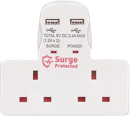 Image of Mr. Gadget Solution® ;2 Way Gang Extension Multi Plug In Mains Socket Adapter with 2x USB Charge Port